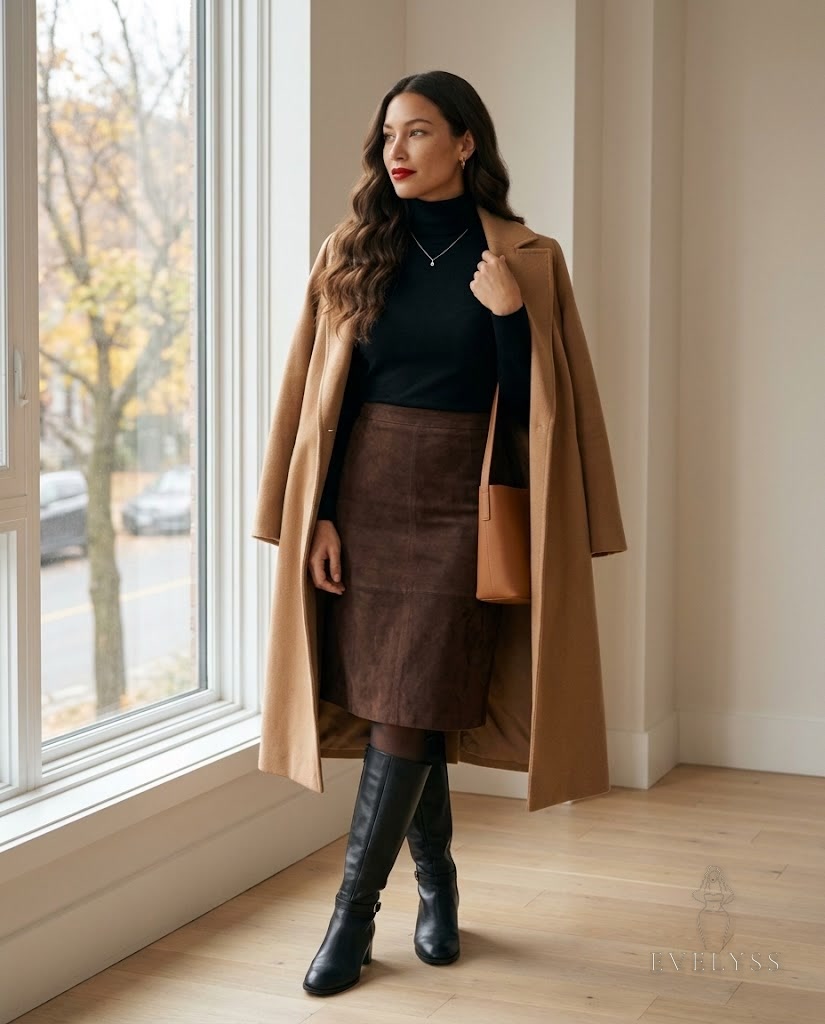EVELYSS , a with espresso-brown center-part waves, a small beauty mark and her classic red lip