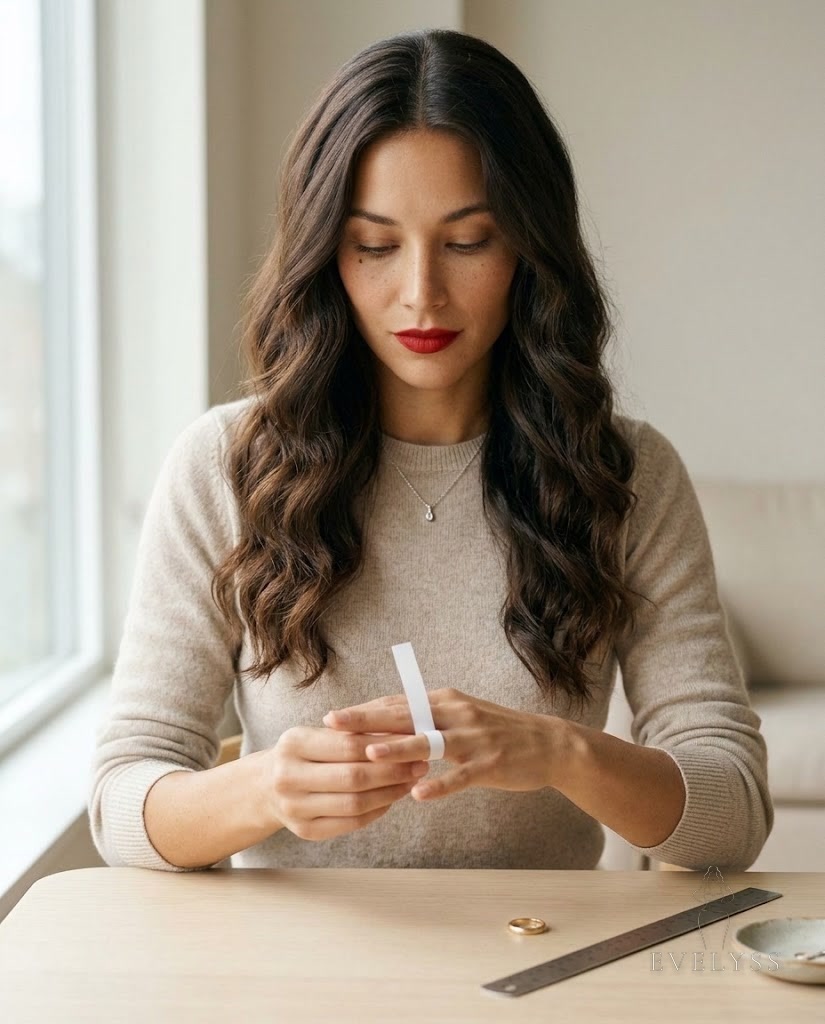 EVELYSS , a with espresso-brown center-part waves, a small beauty mark and her classic red lip
