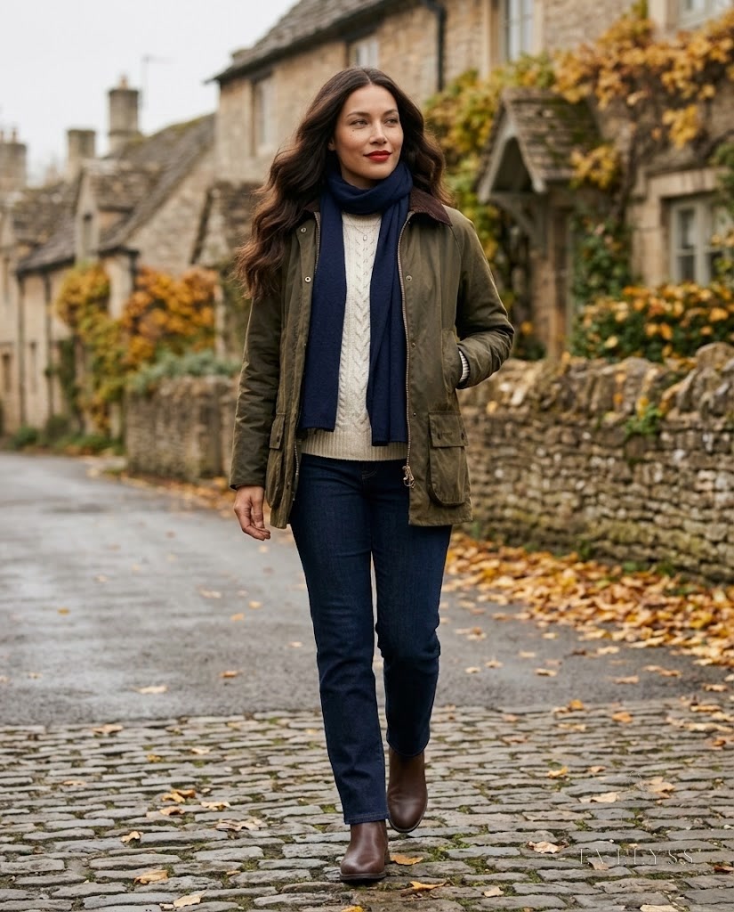 EVELYSS on a quiet English village lane in late October, damp cobbles