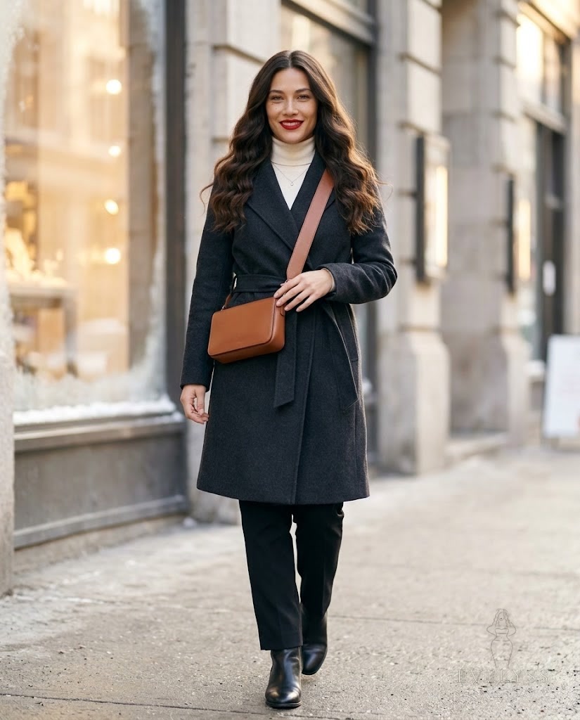 EVELYSS , a walks along a city street on a cold, bright December morning